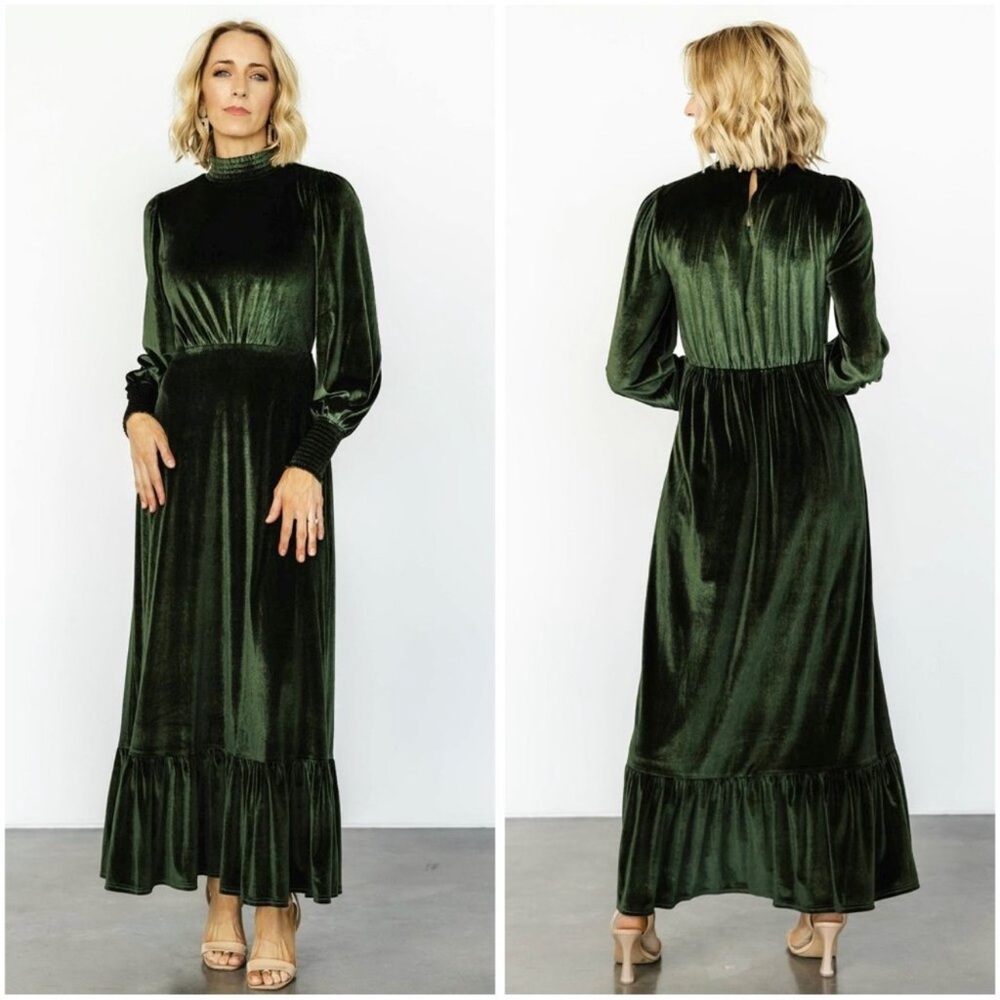 NWT Baltic Born Elodie Velvet Maxi Dress Deep Olive Modest Jewel Toned Size S